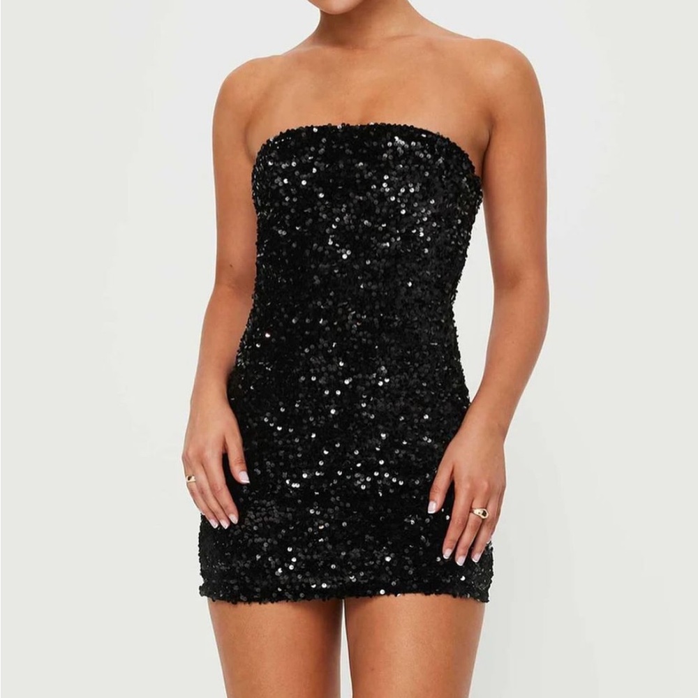 Princess Polly Eldoni strapless sequin mini dress black 6 semi formal